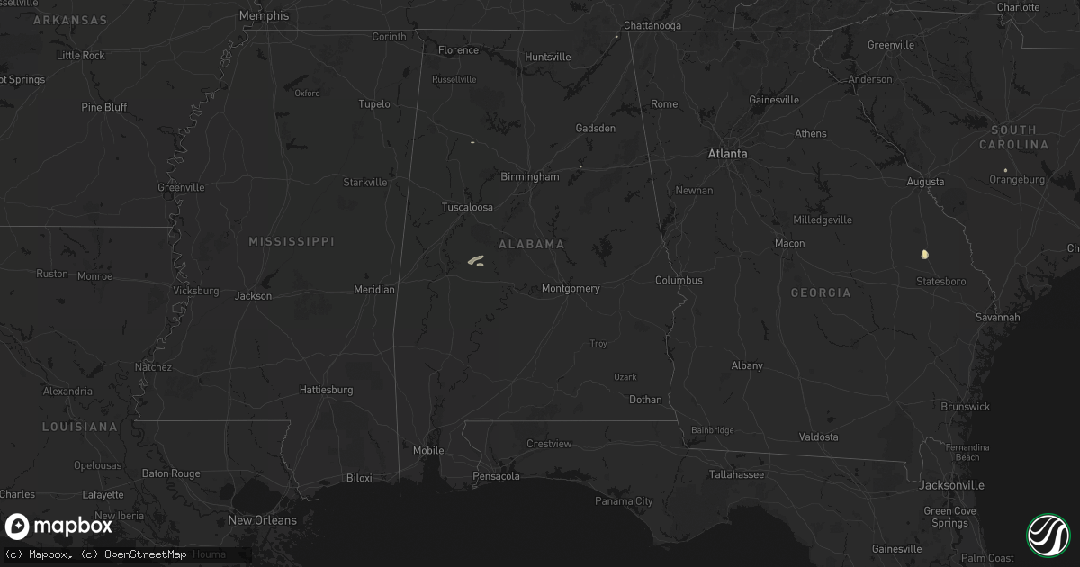 Hail map in Alabama on August 1, 2026