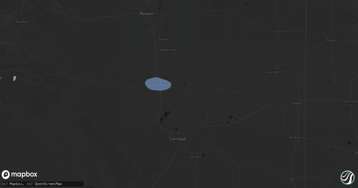 Hail map in Artesia, NM on August 1, 2026