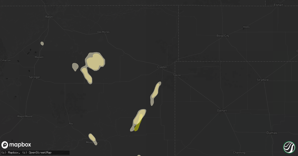 Hail map in Clayton, NM on August 1, 2026
