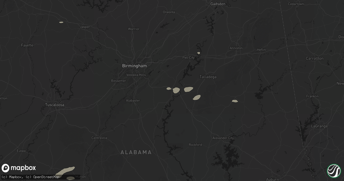 Hail map in Harpersville, AL on August 1, 2026