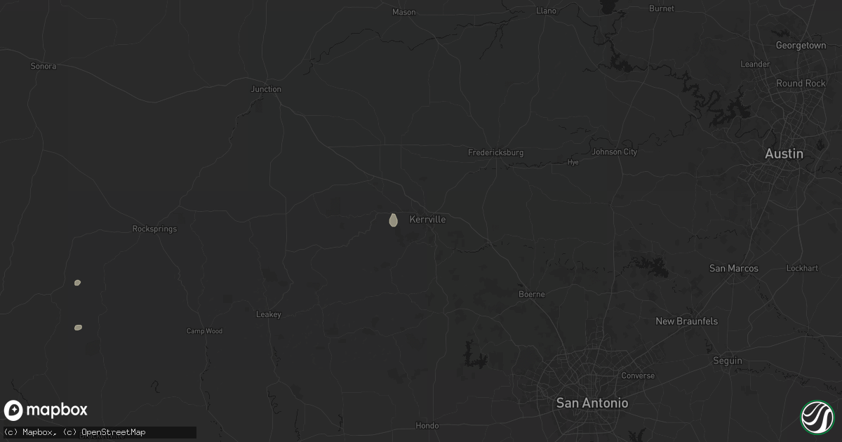 Hail map in Kerrville, TX on August 1, 2026