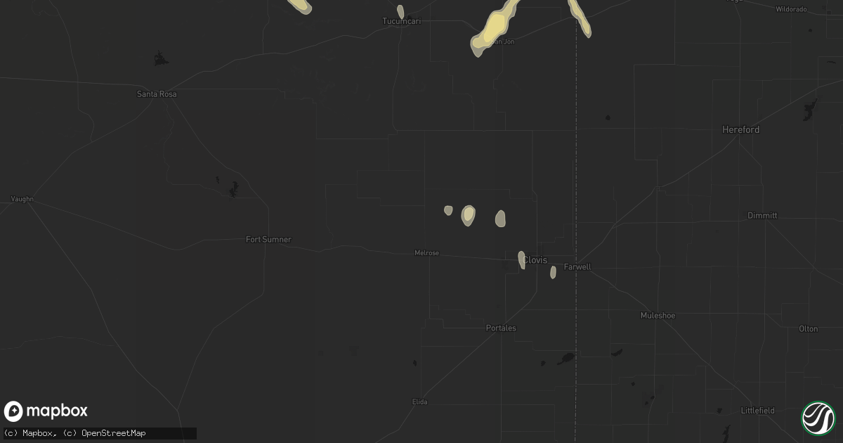 Hail map in Melrose, NM on August 1, 2026