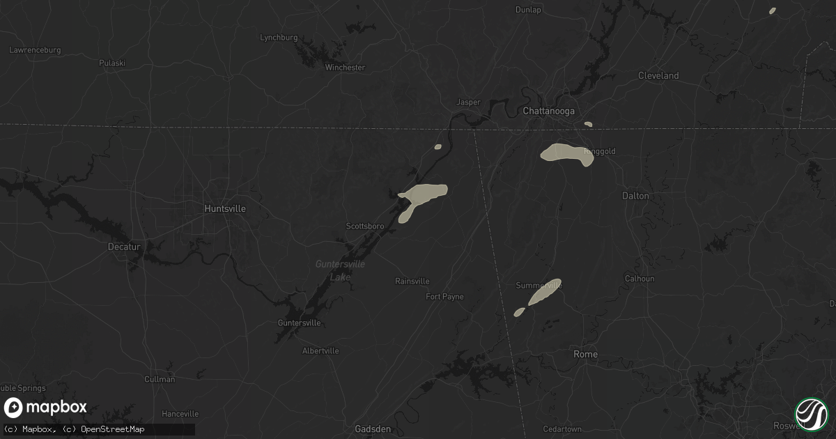 Hail map in Pisgah, AL on August 1, 2026