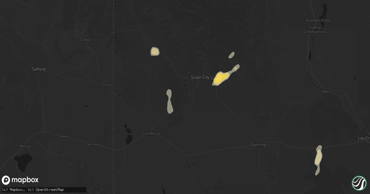 Hail map in Silver City, NM on August 1, 2026