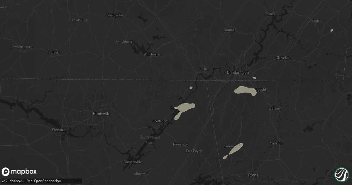 Hail map in Stevenson, AL on August 1, 2026