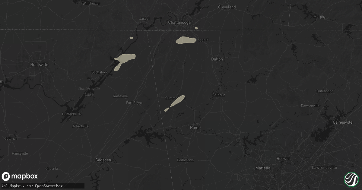 Hail map in Summerville, GA on August 1, 2026