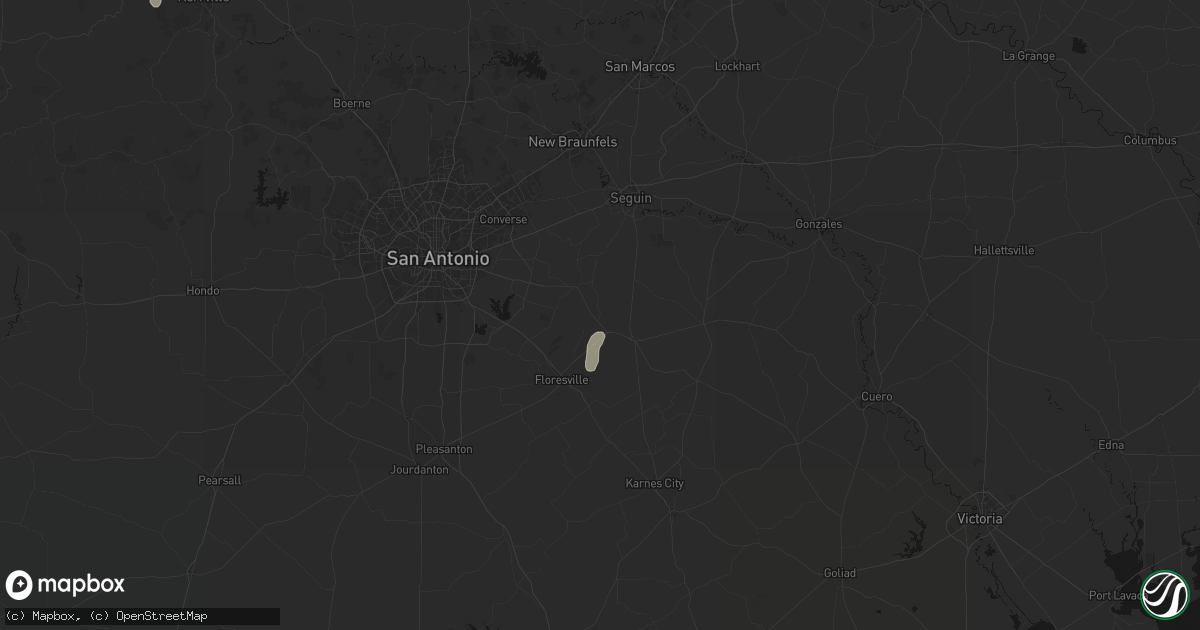 Hail map in Sutherland Springs, TX on August 1, 2026