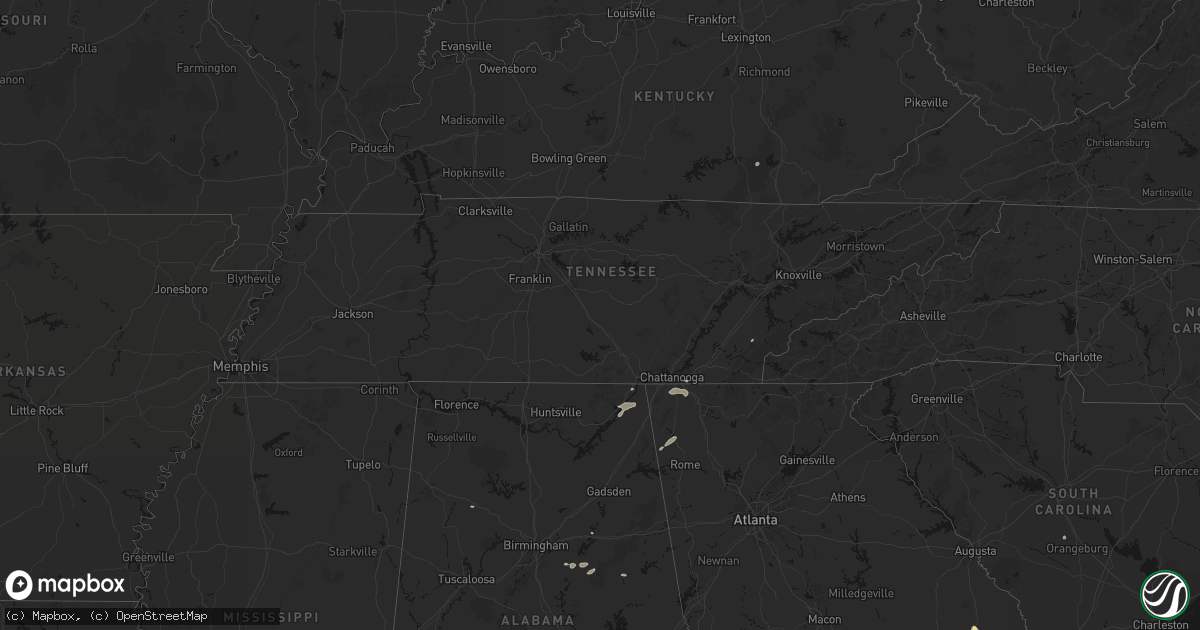 Hail map in Tennessee on August 1, 2026