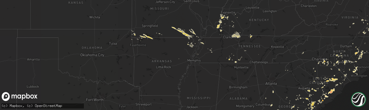 Hail map in Arkansas on August 2, 2012