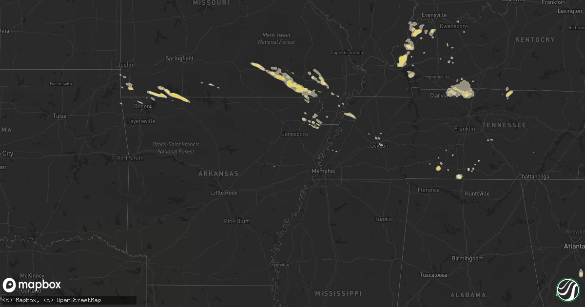 Hail map in Tennessee on August 2, 2012