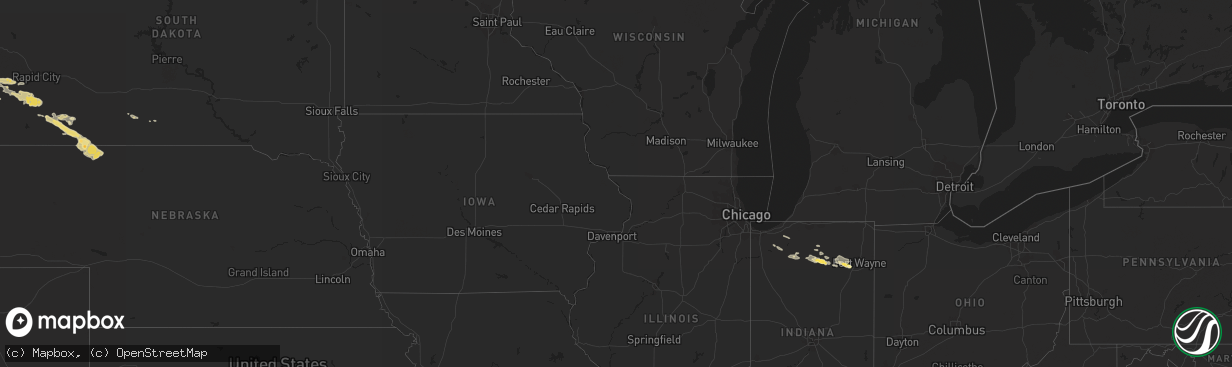 Hail map in Indiana on August 2, 2013