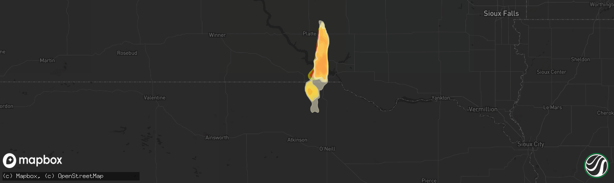 Hail map in Butte, NE on August 2, 2014