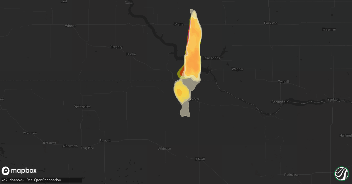 Hail map in Butte, NE on August 2, 2014