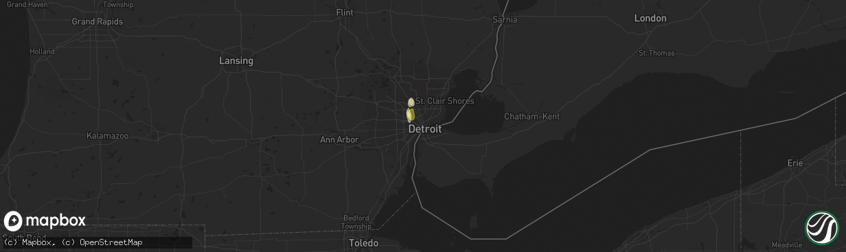 Hail map in Detroit, MI on August 2, 2014