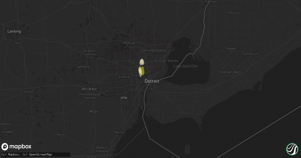 Hail map in Detroit, MI on August 2, 2014
