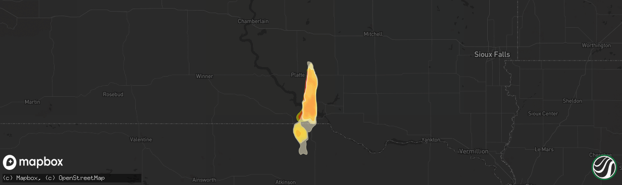 Hail map in Geddes, SD on August 2, 2014