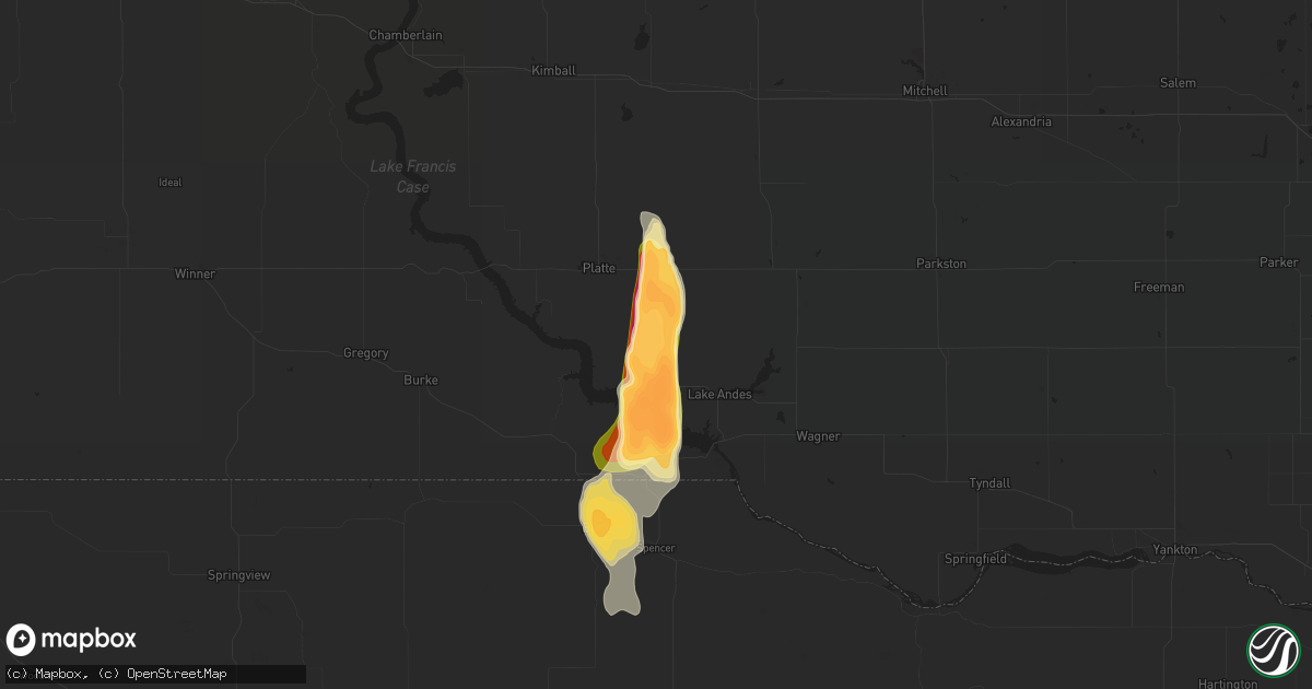 Hail map in Geddes, SD on August 2, 2014