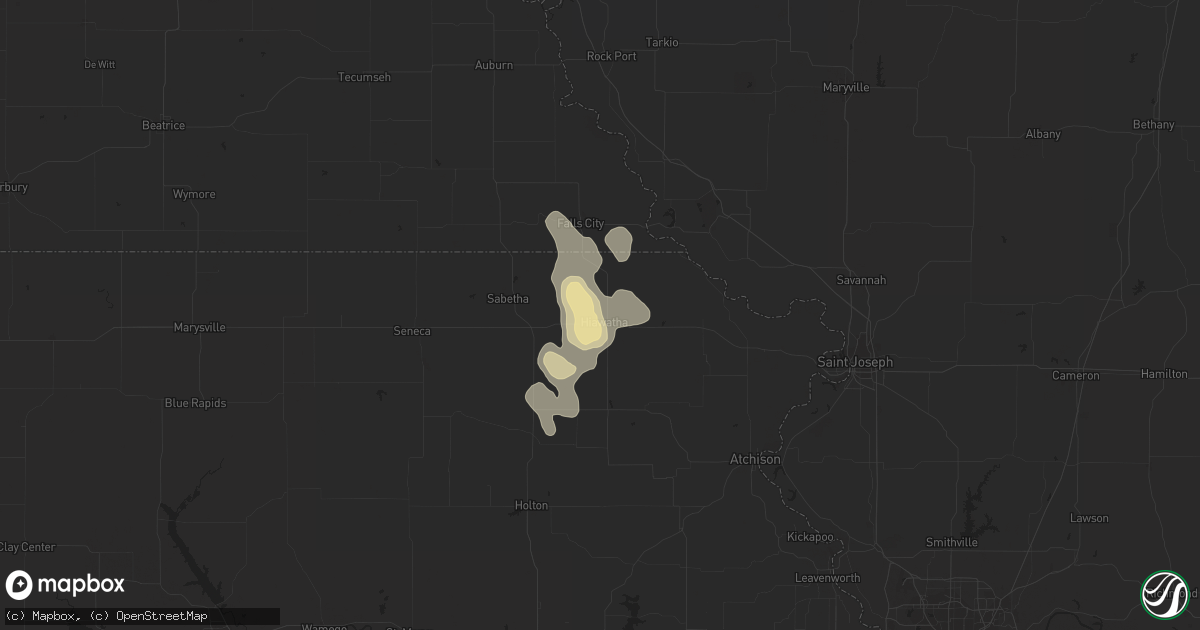 Hail map in Hiawatha, KS on August 2, 2014