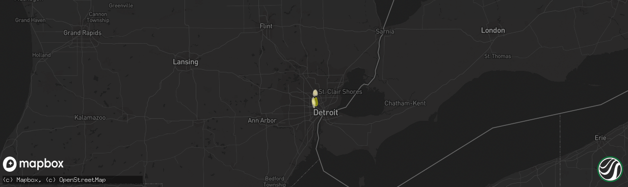 Hail map in Huntington Woods, MI on August 2, 2014