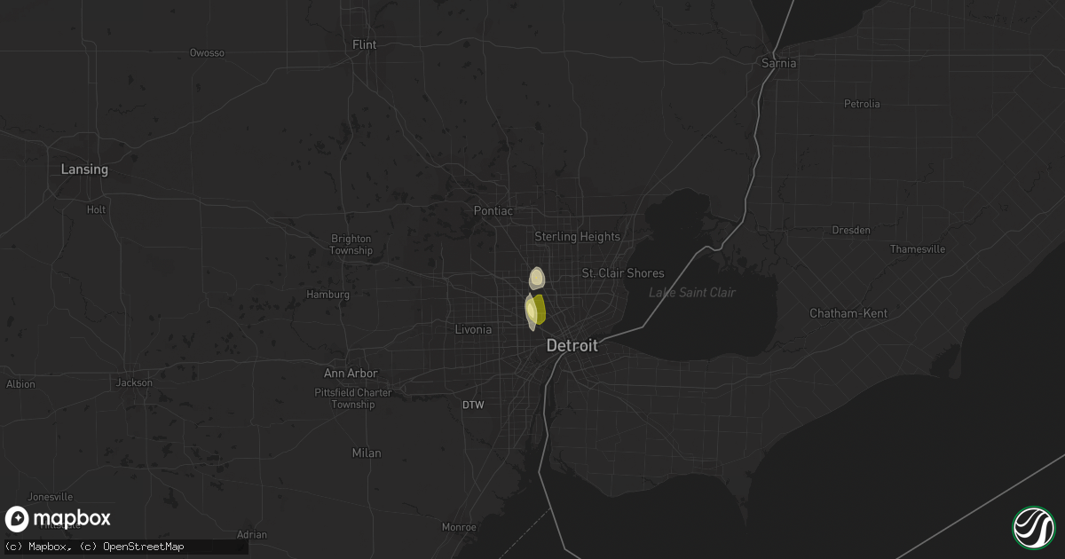 Hail map in Huntington Woods, MI on August 2, 2014