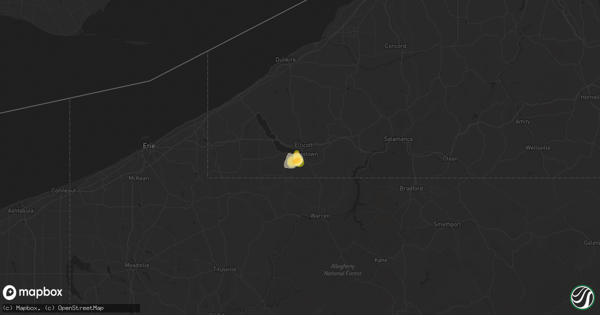 Hail map in Jamestown, NY on August 2, 2014