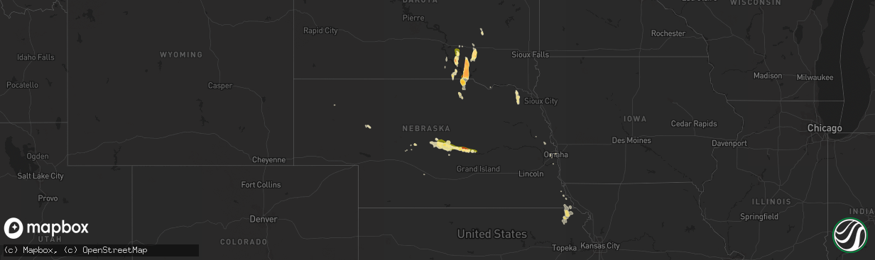 Hail map in Nebraska on August 2, 2014