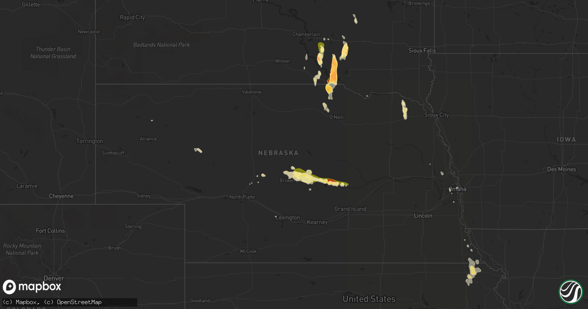 Hail map in Nebraska on August 2, 2014