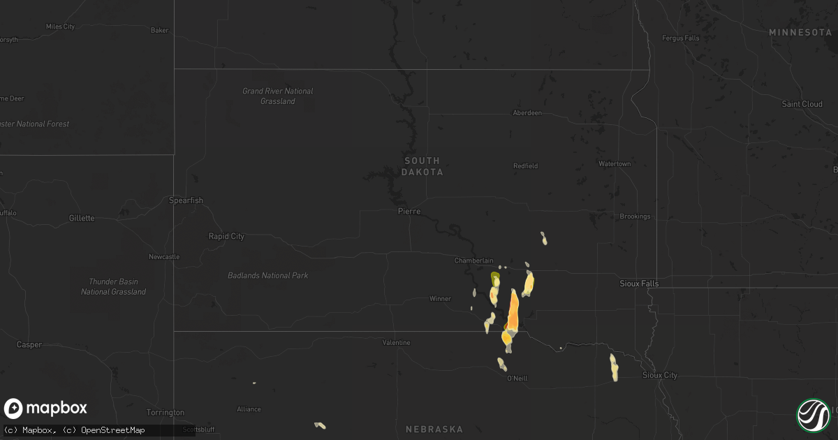 Hail map in South Dakota on August 2, 2014