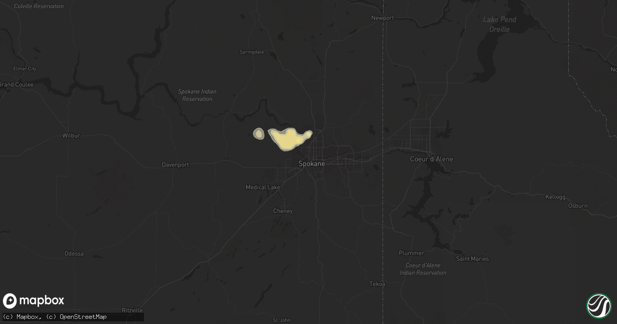 Hail map in Spokane, WA on August 2, 2014