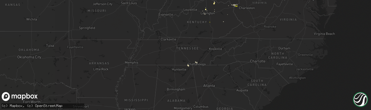 Hail map in Tennessee on August 2, 2014