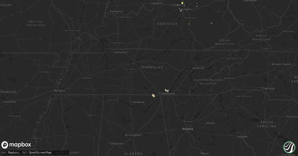 Hail map in Tennessee on August 2, 2014