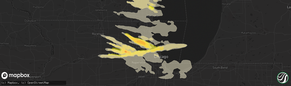 Hail map in Arlington Heights, IL on August 2, 2015