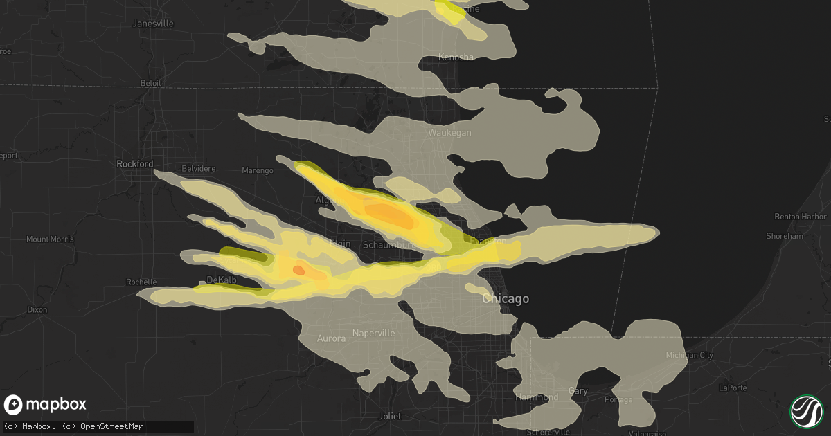 Hail map in Arlington Heights, IL on August 2, 2015