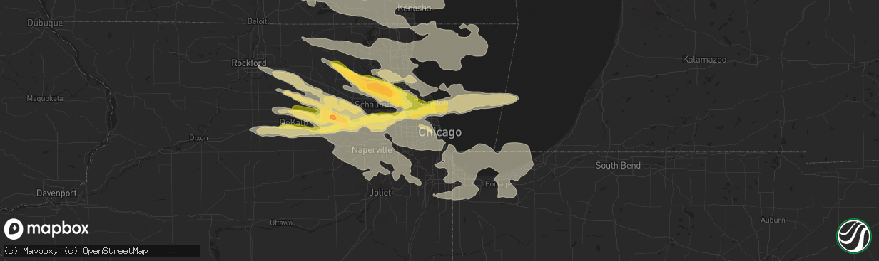 Hail map in Chicago, IL on August 2, 2015