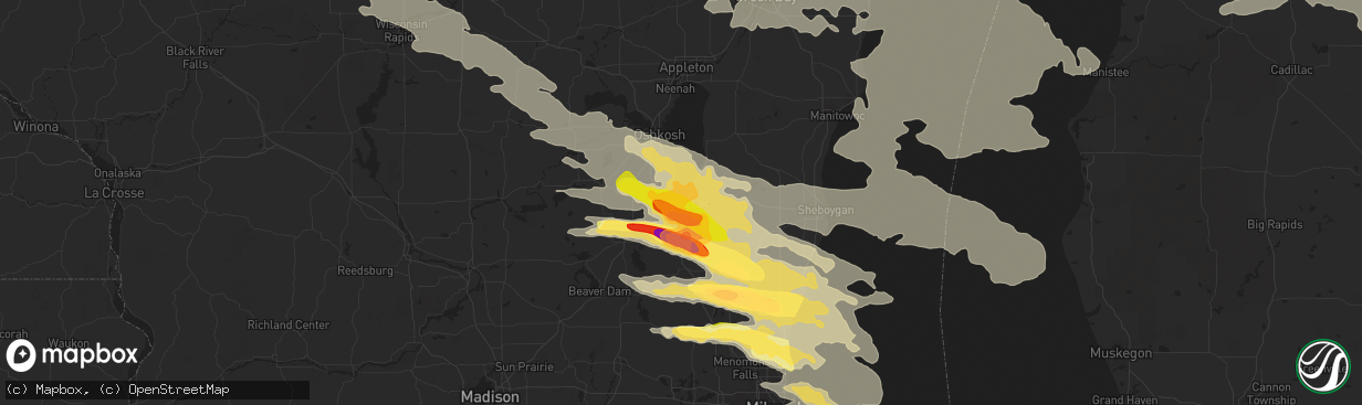 Hail map in Fond Du Lac, WI on August 2, 2015