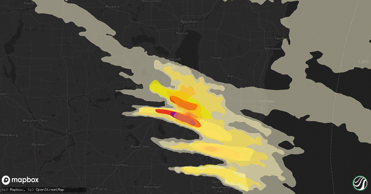 Hail map in Fond Du Lac, WI on August 2, 2015