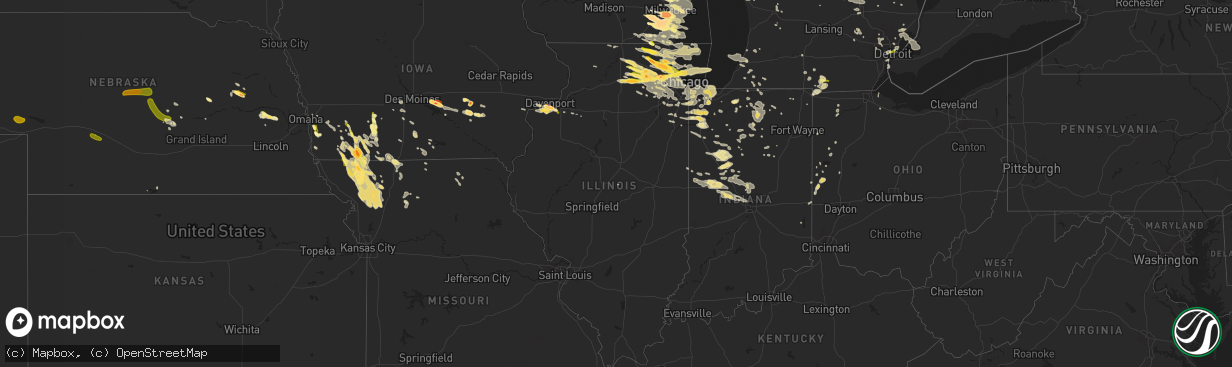 Hail map in Illinois on August 2, 2015