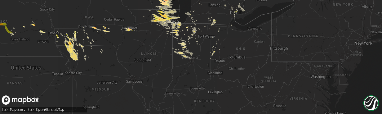 Hail map in Indiana on August 2, 2015