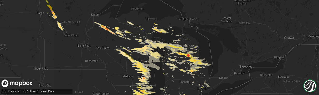 Hail map in Michigan on August 2, 2015