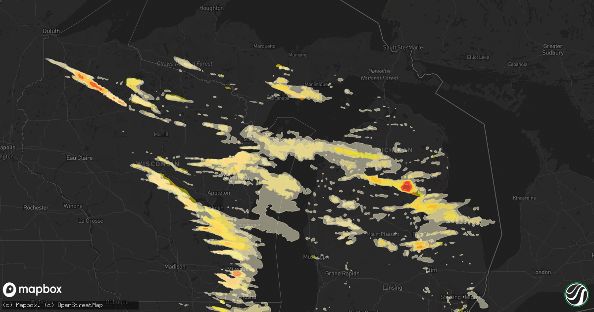 Hail map in Michigan on August 2, 2015