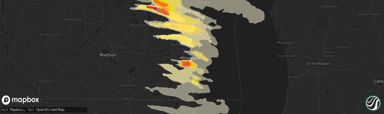 Hail map in Milwaukee, WI on August 2, 2015