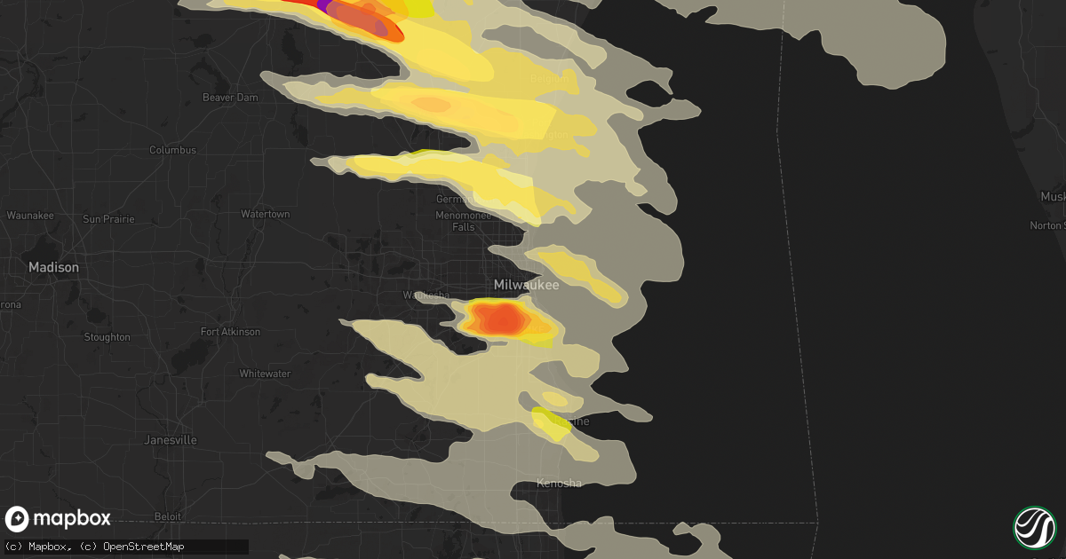 Hail map in Milwaukee, WI on August 2, 2015