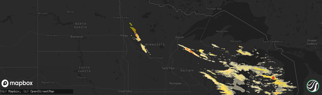 Hail map in Minnesota on August 2, 2015