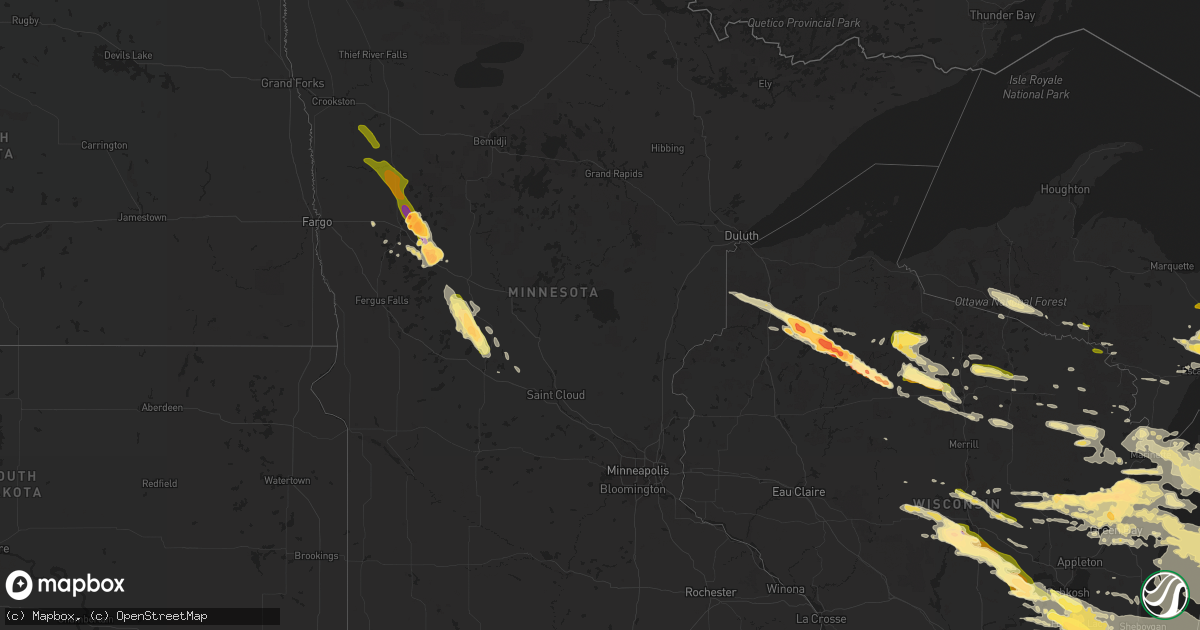 Hail map in Minnesota on August 2, 2015