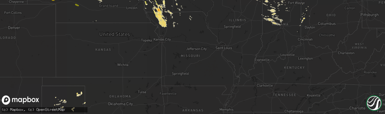 Hail map in Missouri on August 2, 2015