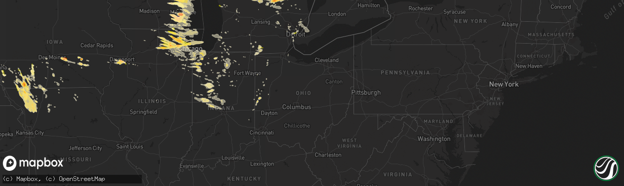 Hail map in Ohio on August 2, 2015