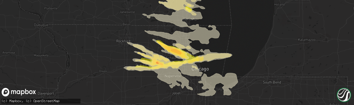 Hail map in Palatine, IL on August 2, 2015