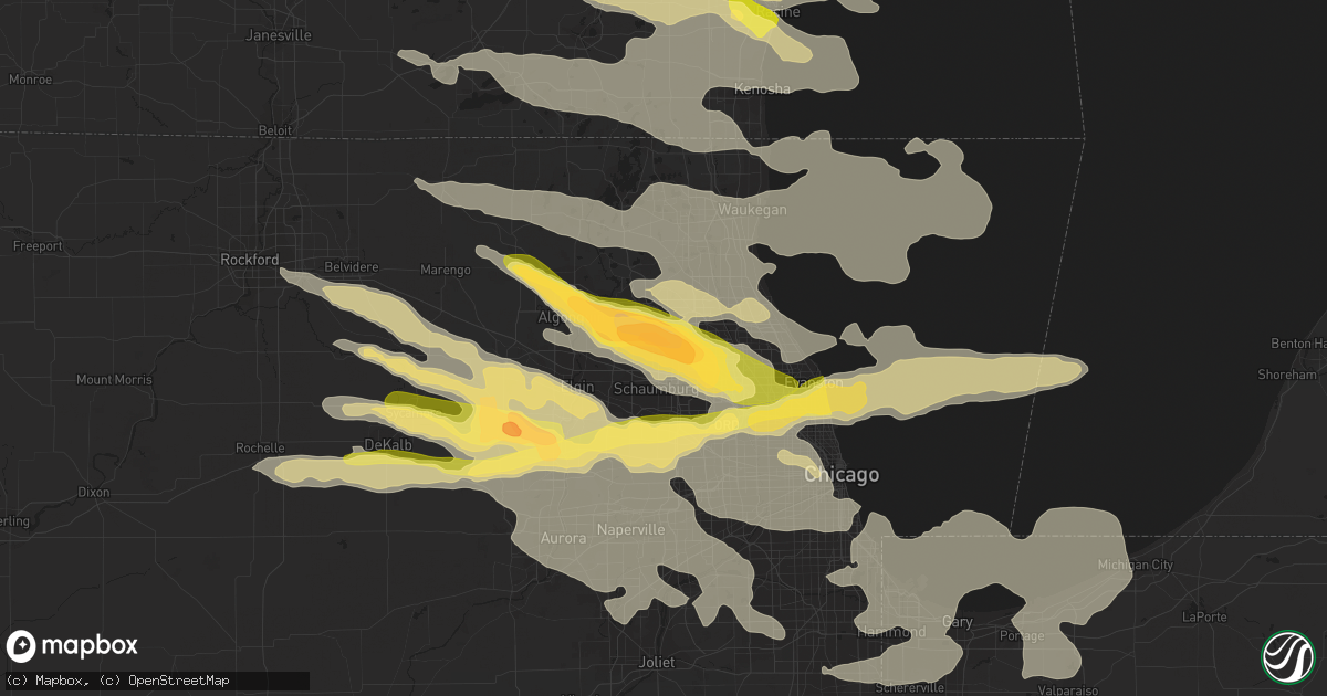Hail map in Palatine, IL on August 2, 2015