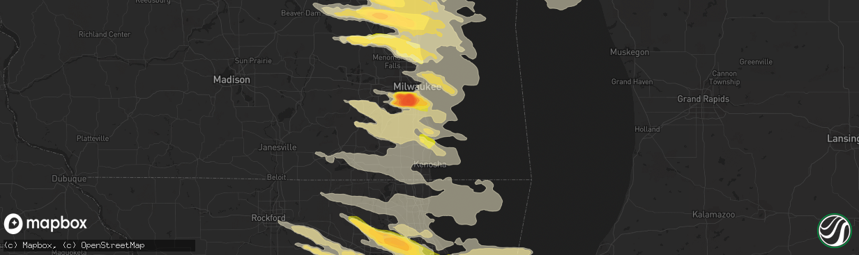 Hail map in Racine, WI on August 2, 2015