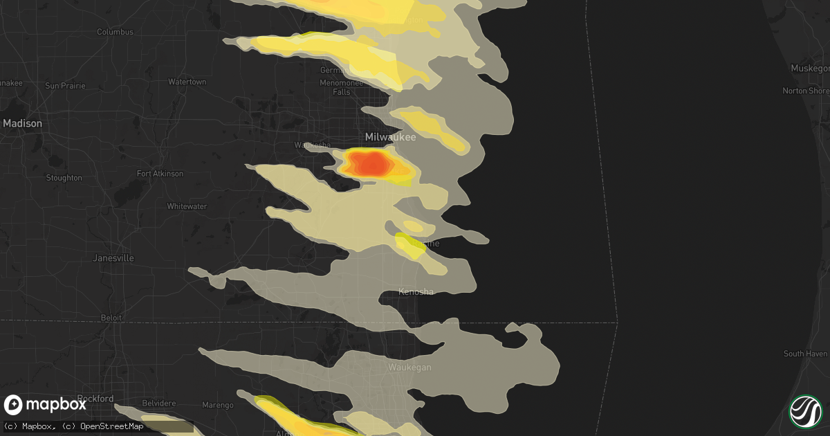 Hail map in Racine, WI on August 2, 2015